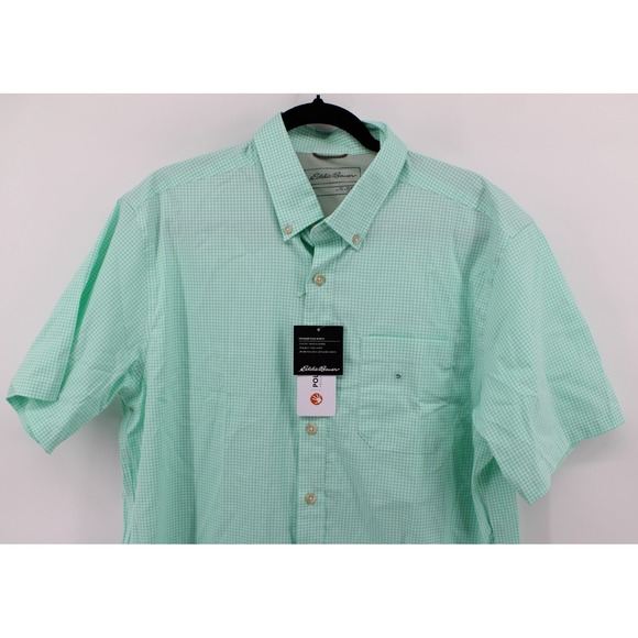 NEW Eddie Bauer Mens LT S/S Voyager Flex Shirt Blue Plaid Wicking Button Up $65 - Picture 1 of 10